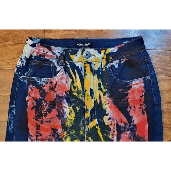 RED FOX Colorful Artsy Multi Colored Painted Neon Jeans Women Junior Size 11 - Picture 4 of 12